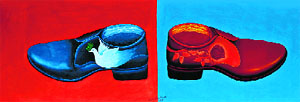 deft strokes: The My Shoes series and (R) the artist Subhash Shorey