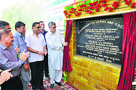 Chief Minister Omar Abdullah inaugurates lift irrigation scheme in Pulwama district on Tuesday.