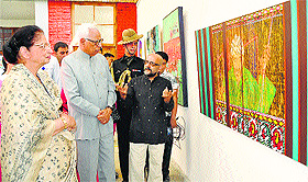 Governor NN Vohra after inaugurating an art exhibition in Srinagar on Tuesday.