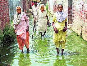 A flooded street in Jagraon on Tuesday.