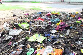 Garbage lying along a road in Amritsar cantonment on Wednesday