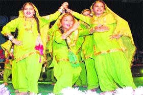 Students of DAV International School present giddha at the annual awards function in Amritsar on Monday