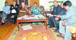 Governor Urmila Singh celebrates her birthday with MLAs at the Raj Bhawan in Shimla on Wednesday.