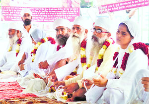 Seven members of the Namdhari sect on fast in Ludhiana on Wednesday.