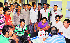 A delegation of Haridwar residents take up the problem of contaminated water supply with Jal Sansthan officials in Haridwar.