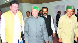 Chief Minister Virbhadra Singh goes to attend the Vidhan Sabha session in Shimla on Thursday.