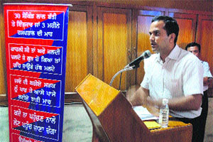 Deputy Commissioner KK Yadav holds a meeting with private schools on traffic awareness at MGN School in Jalandhar on Thursday.