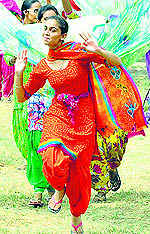 Girls rehearse for Independence Day function in Patiala on Thursday