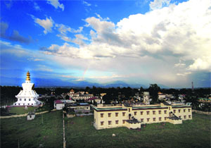 A monastery in the backdrop of clouds in Dehradun on Thursday.