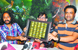 (From left) Bollywood director Gurmeet Singh, director Riyaz Alim Magray and film-maker Ali Imran during a press conference in Srinagar on Friday.