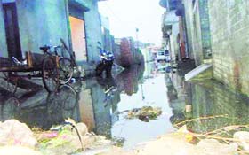 The inundated Sher-e-Punjab Dhaba street in Doraha.