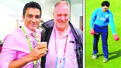 Sanjay Manjrekar and Mark Fletcher and (R) Dr Baba, Indias meda manager. Rohit Mahajan