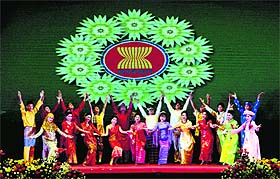 Myanmar dancers perform during the opening ceremony of the 47th Association of Southeast Asian Nations Foreign Ministers meeting in Naypyitaw, Myanmar, on Friday. 