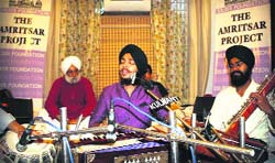 Vocalists present an item at the Sufi Baithak organised by the Dilbir Foundation in Amritsar. A Tribune Photograph