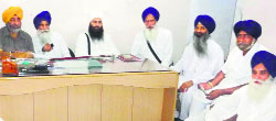 HSGMC members during an emergency meeting at a gurdwara in Cheeka on Saturday.