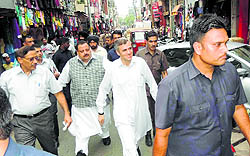 Chief Minister Omar Abdullah at Raghunath Bazaar in Jammu on Saturday