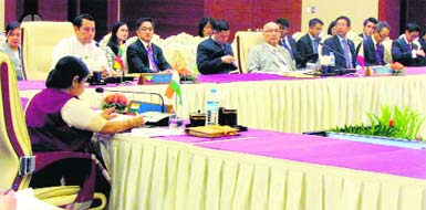 External Affairs Minister Sushma Swaraj at the ASEAN-India meeting at Nay Pyi Taw in Myanmar. PTI 