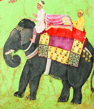 The royal elephant of King Kamsa. Detail from the same Bhagavata Purana series. Ca. 1645; Private collection