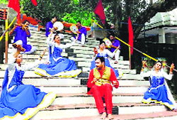 The shooting of a Punjabi religious song in progress on the ghats of the Brahmahuti temple near Handola village in Una on Sunday. 