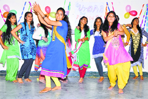 Students of PG College present a dance item at a freshers party in Dharamsala on Sunday.