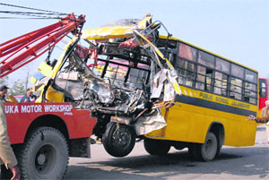 A file photo of a school bus accident.