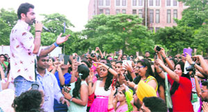 Vocalist Akhil Sachdeva of of Nasha Band performs on the LPU campus in Jalandhar.