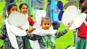 Schoolchildren rehearse ahead of Independence Day at Guru Nanak Stadium in Ludhiana