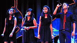 A team puts up a musical performance during Milestone in Mussoorie on Saturday