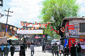 BJP buntings at a market in Kagil town.