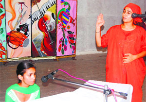 Students enact a scene from a skit during a talent hunt programme at KCW Sidhwan Khurd near Jagraon. 