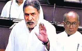 Congress leader Anand Sharma speaks in the Rajya Sabha in New Delhi on Monday.