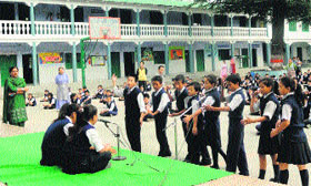 CST students present a song and dance item during the Tibet Week in Mussoorie on Monday