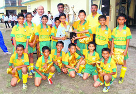 The winning Wynberg Allen School team in Dehradun on Monday. 
