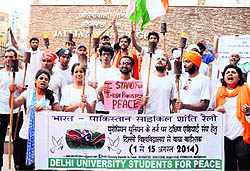 Students of Delhi University during a peace cycle rally at Jallianwala Bagh in Amritsar on Tuesday