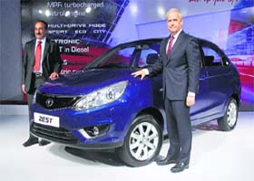 Tata Motors president (Passenger Vehicle Business Unit) Ranjit Yadav and Engineering Research Centre head Timothy Leverton at the launch of Zest in Mumbai on Tuesday
