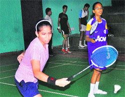 Romil and Anshika of the AKSIPS-41 in action during the inter-school badminton tourney at the Sports Complex, Sector 42, Chandigarh, on Tuesday.