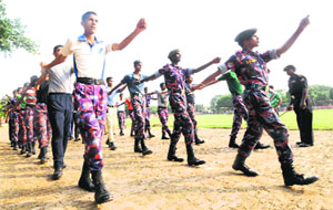 NCC cadets rehearse for the Independence Day parade in Sector 17, Chandigarh, on Tuesday.