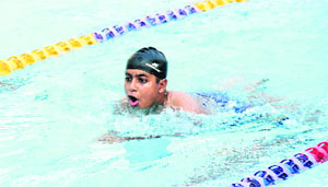 A student at Sahodaya Swimming Competition in Jalandhar on Tuesday. 