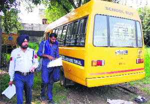 The school bus in police custody in Jalandhar on Tuesday. 