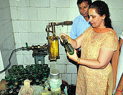 CPS, Health and Family Welfare, Navjot Kaur Sidhu, checks packaged drinking water at an illegal manufacturing unit in Amritsar on Wednesday