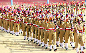 Punjab Police contingent during the full dress rehearsal in Bathinda on Wednesday