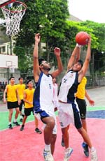 A match between Shemrock Senior Secondary School and The British School under way at Vivek High School , Sector 70, Mohali, on Wednesday. Tribune photo: Vicky Gharu