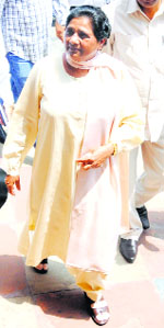 BSP chief Mayawati at Parliament on Wednesday. 