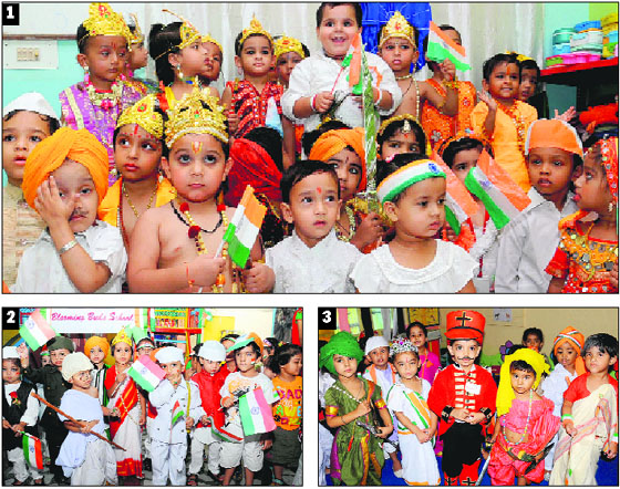 1 Tiny-Tots of Kids Care playway school 2 Blooming Buds playway school 3 Euro Kids playway  school celebrate Independence Day in Bathinda on Thursday.