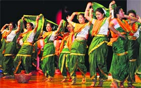 Schoolchildren present an item during a cultural programme on the eve of Independence Day at Tagore Theatre, Chandigarh, on Thursday.