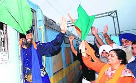 MP Kirron Kher flags off a special train of the IRCTC carrying 1,700 devotees on a five-day pilgrimage to Sri Patna Sahib, the birthplace of Guru Gobind Singh (tenth Sikh Guru), in Chandigarh on Thursday morning.