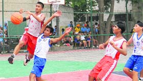A match in progress between St Stephens School and Doon International School at Vivek High School in Sector 70, Mohali, on Thursday.