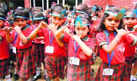 Students of Tribune Model School present an item during the Janmashtami celebrations.