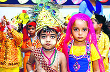 Students of BCS School celebrate Janamashtami in Ludhiana on Thursday