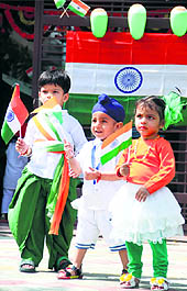 Children celebrate Independence Day at Cherubs the Playway in Ludhiana on Thursday